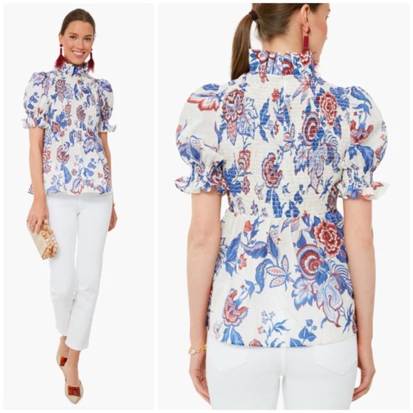 TUCKERNUCK
Cream Heirloom Floral Short Sleeve Rowen Blouse SZ L - Picture 2 of 9